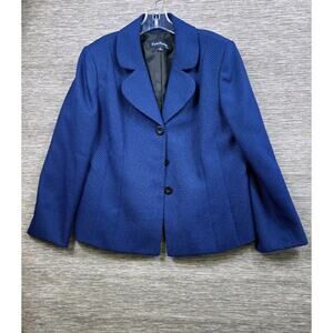 Evan Picone Blazer Jacket Womens Size 16 Textured Blue Black 3 Front Buttons